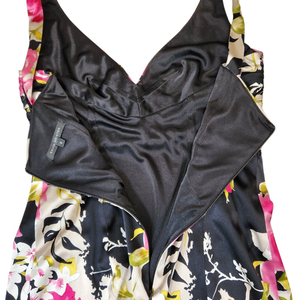 DAVID MEISTER Size 8 Floral Silk Spandex Multicolor Sleeveless V Neckline Dress - Picture 15 of 15